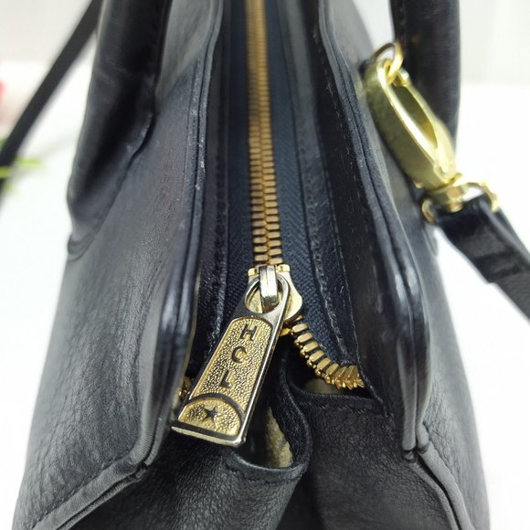 HCL Black Leather Zipper Closure Satchel Shoulder Bag - Vintage -Made in Germany - Picture 8 of 16